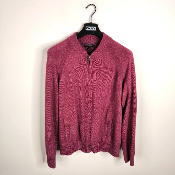 Banana Republic Pure Cotton Zip Up Casual Bloke Business Maroon Cardigan L - Picture 1 of 9